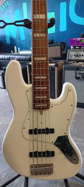 Modern Vintage MVJ5-75 ’70s Vintage 5-String Electric Bass Guitar – Olympic White