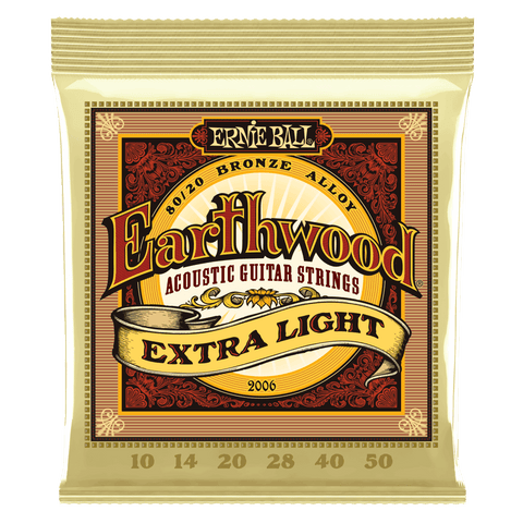 Ernie Ball Earthwood Extra Light 80/20 Bronze Acoustic Guitar Strings, 10–50 Gauge