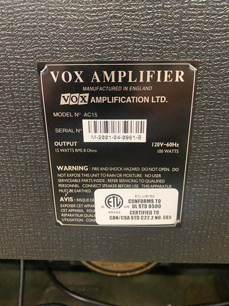 Vox AC15 TBX 1x12 Combo Amp used