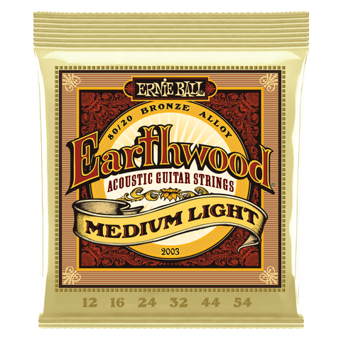 Ernie Ball Earthwood Medium Light 80/20 Bronze Acoustic Guitar Strings, 12–54 Gauge