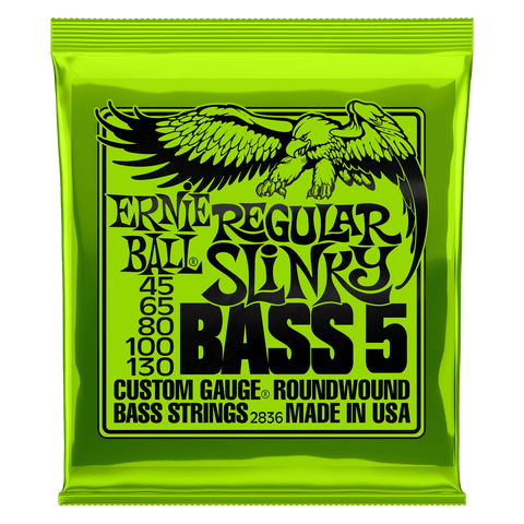 Ernie Ball Regular Slinky 5-String Nickel Wound Electric Bass, 45–130 Gauge